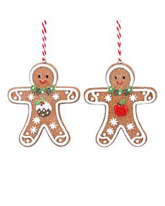 Gisela Graham Gingerbread Man w Apple/Pudding Resin Tree Decoration x2